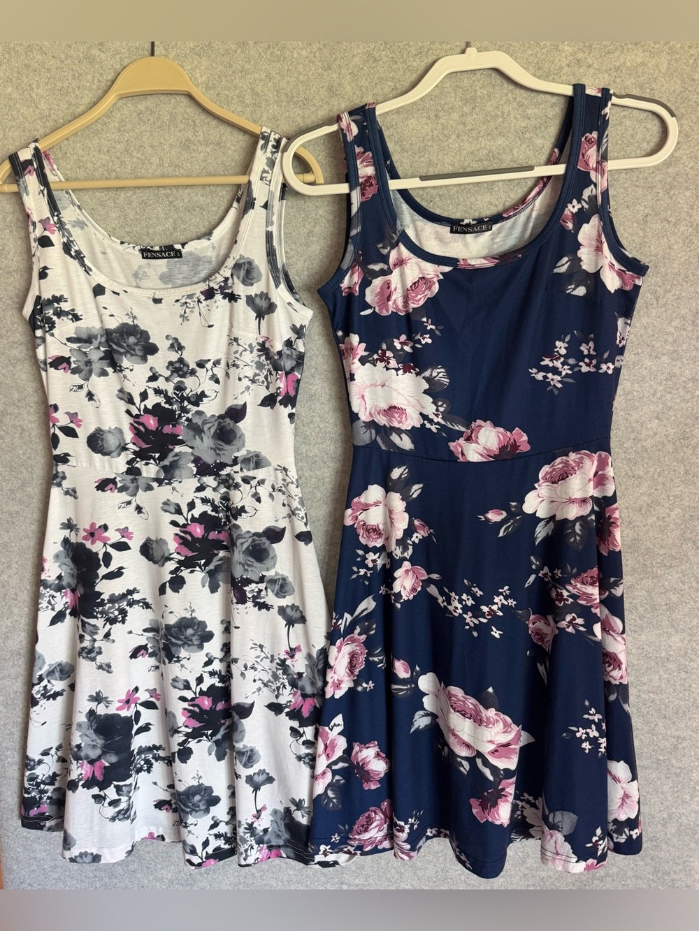 Bundle - Two Fensace Floral Fit & Flare Dresses - Navy/Pink and White/